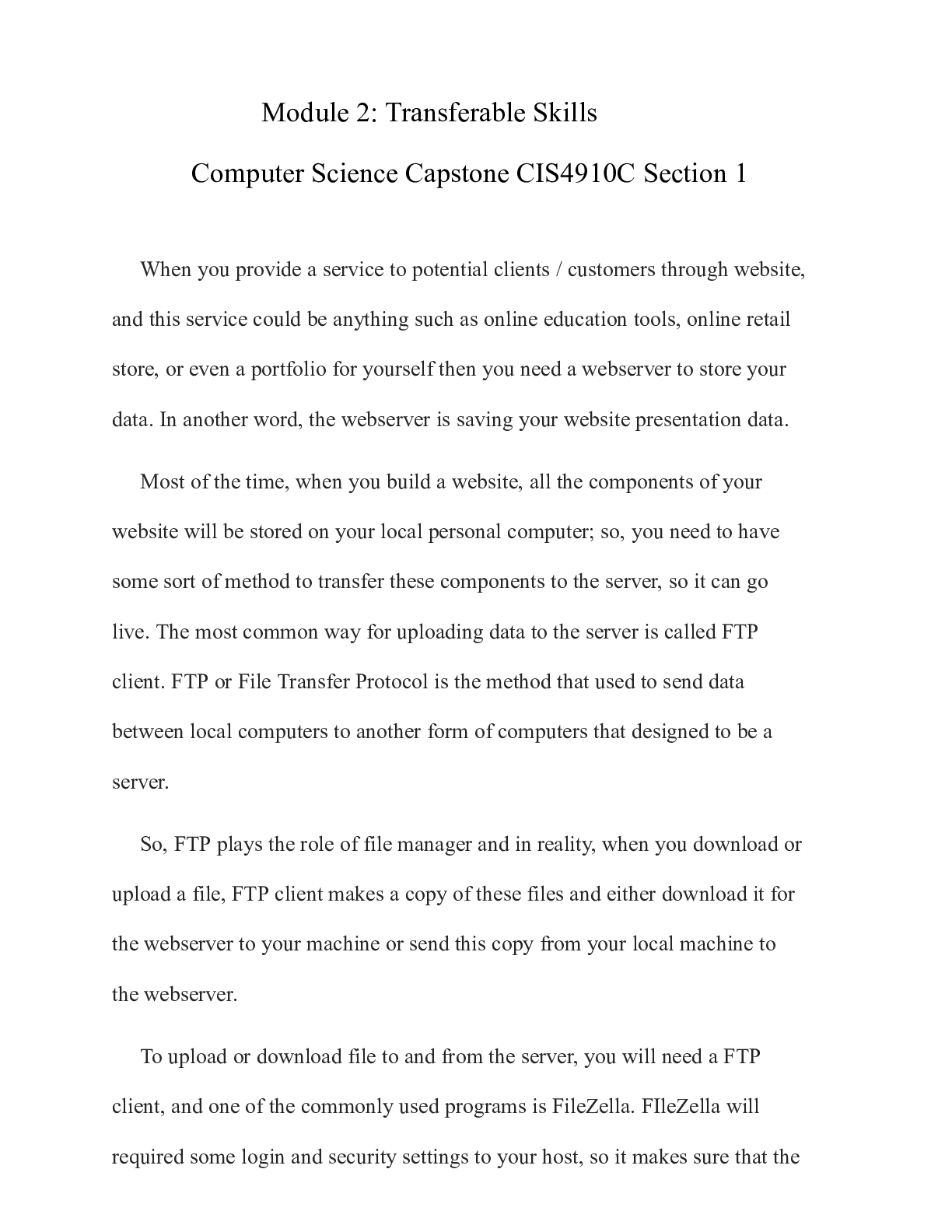 Preview image of Transferable Skills.docx (2)    Module 2: Transferable Skills  Computer Science Capstone C document